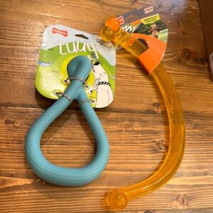 Teal Tug Toy and Orange Chew Toy Set